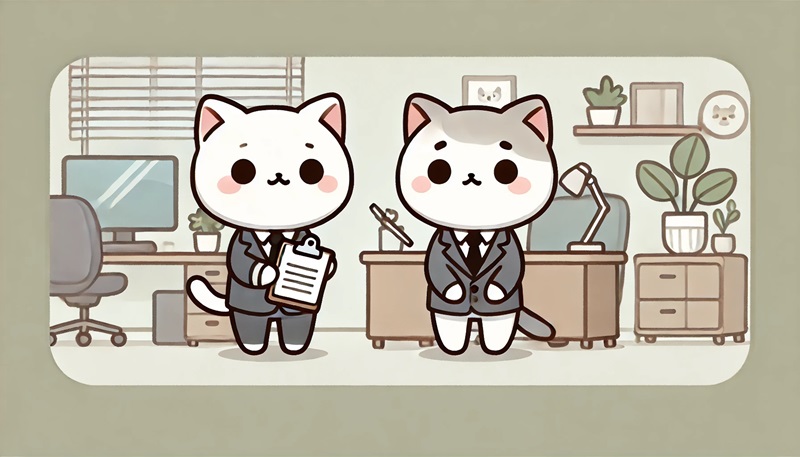仕事を依頼／引き受けるネコ